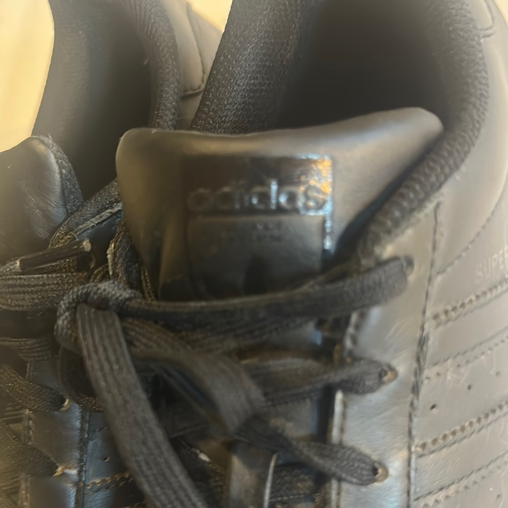 Adidas Superstar unisex Black Sneakers lace ups with side stripes size 5 1/2 - Picture 6 of 12